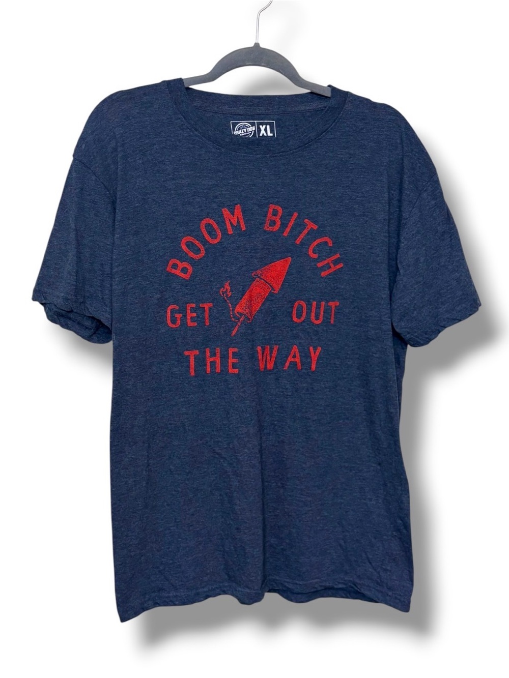 Crazy Dog Men's Navy Graphic T-Shirt with Red Print size XL